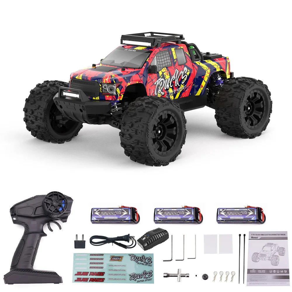 80km/h JIUSI PT14R 1/14 RC Car Brushless 2.4G Remote Control Racing Car 4WD High Speed Off-road RC Truck 3S 35C 2200mAh