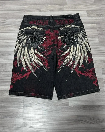 Y2K Fashion New Oversize Embroidery Loose Denim Shorts Men