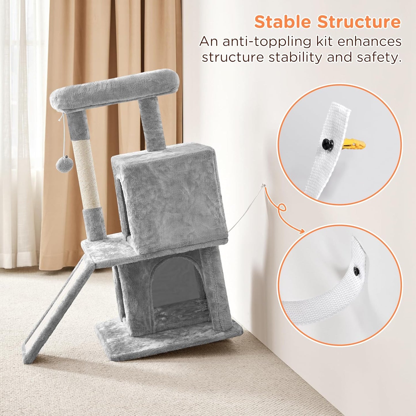 Cat Tree Cat Tower 36-Inch Kitten Stand House Condo with Double Condos, Large Plush Perch & Scratching Board Kitty Furniture Play Center for Indoor Cats Activity